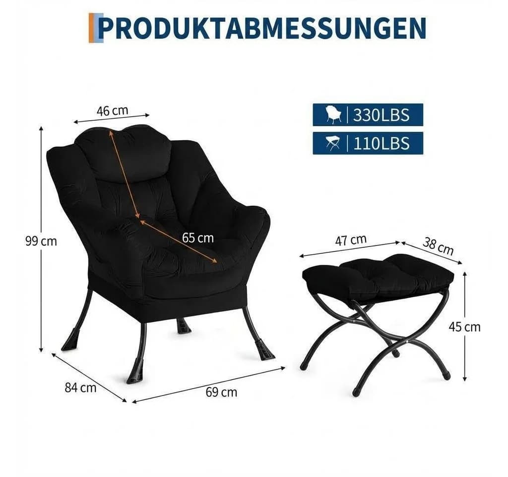 GarveeMore Ohrensessel Relaxsessel mit Hocker Polstersessel Faulsesse - Bild 3