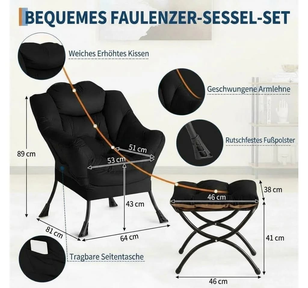 GarveeMore Ohrensessel Relaxsessel mit Hocker Polstersessel Faulsesse - Bild 5