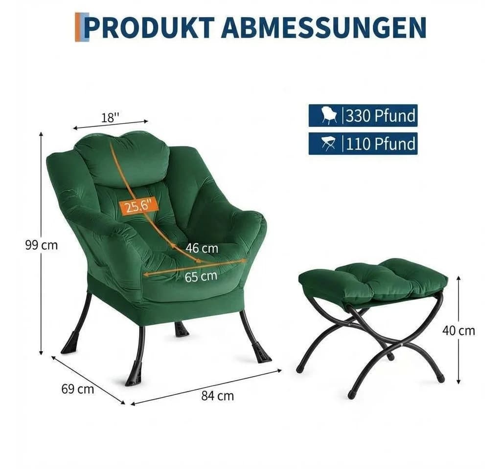 GarveeMore Ohrensessel Relaxsessel mit Hocker - Bild 3
