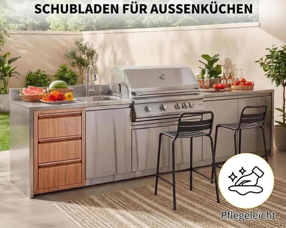 GarveeMore Unterschrank Edelstahl 3 Schubladen