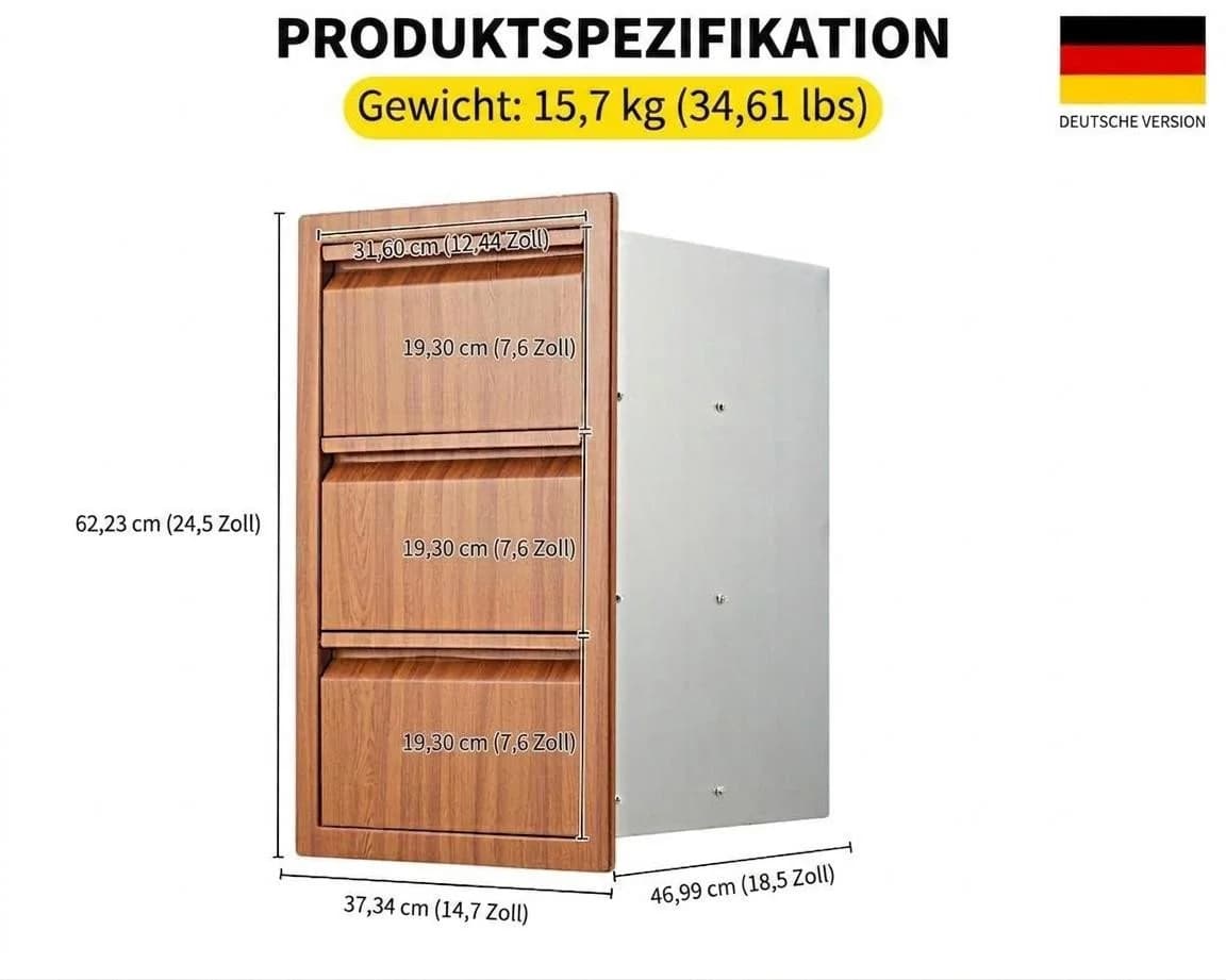 GarveeMore Unterschrank Edelstahl 3 Schubladen - Bild 3