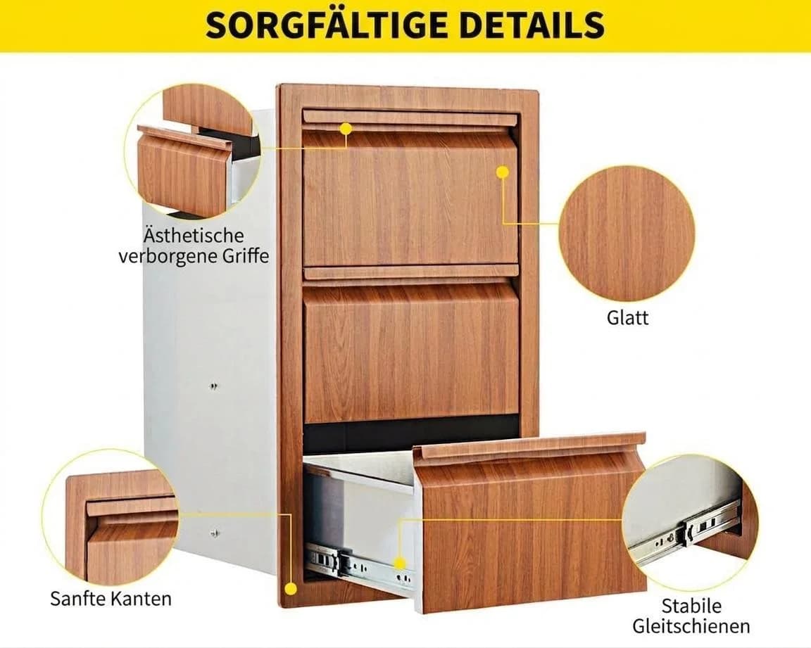 GarveeMore Unterschrank Edelstahl 3 Schubladen - Bild 4