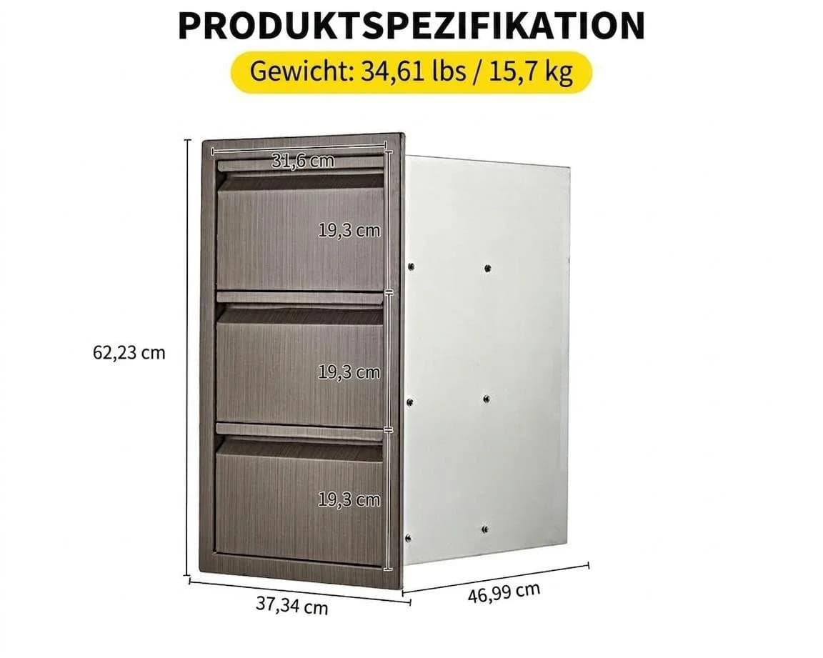 GarveeMore Unterschrank Edelstahl 3 Schubladen & Tür - Bild 3