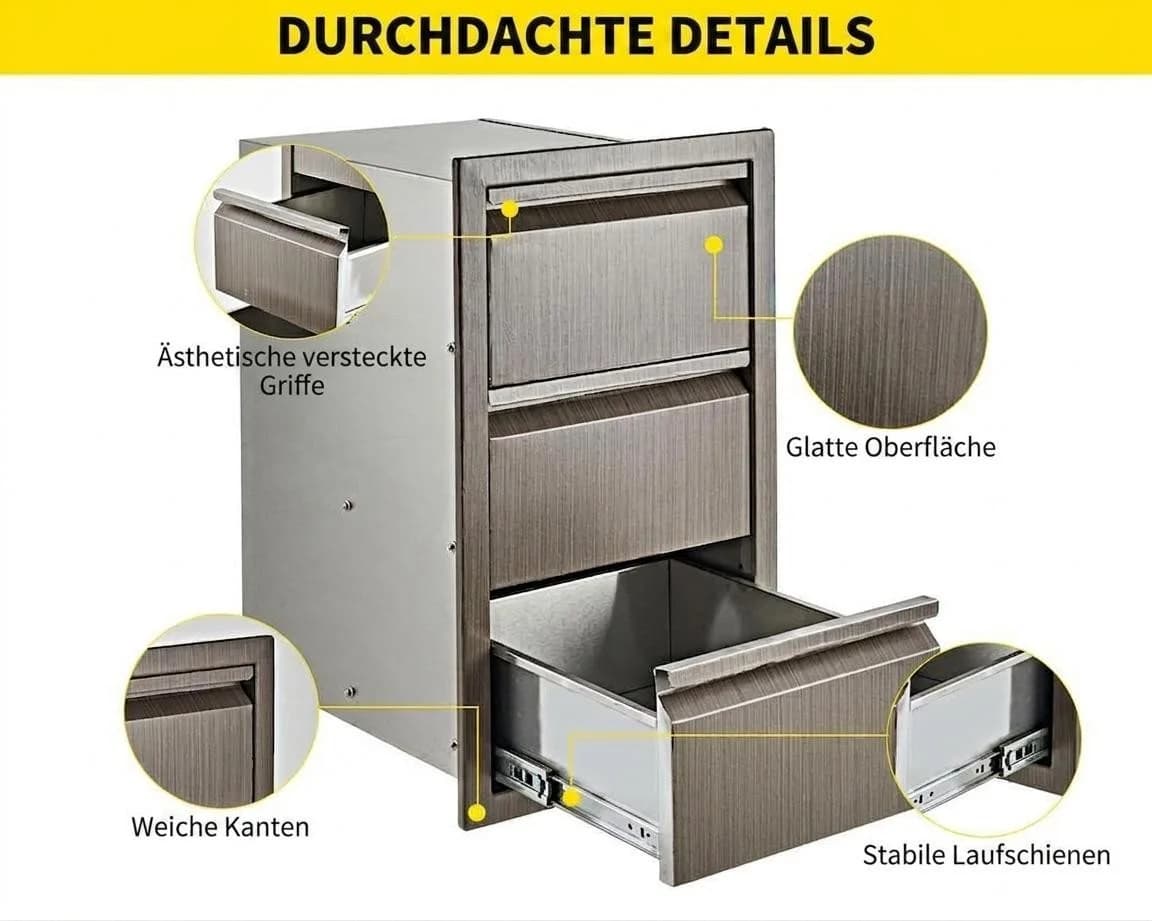 GarveeMore Unterschrank Edelstahl 3 Schubladen & Tür - Bild 4