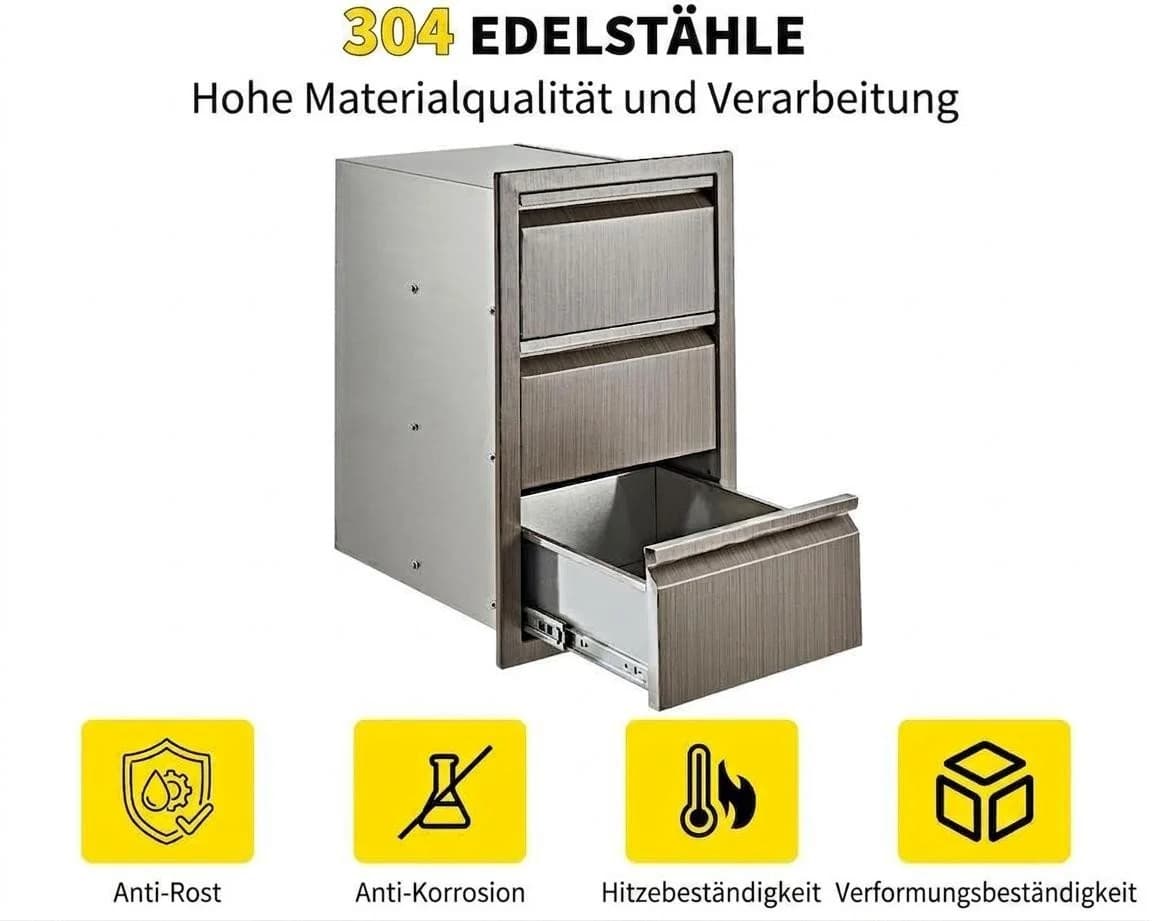 GarveeMore Unterschrank Edelstahl 3 Schubladen & Tür - Bild 5