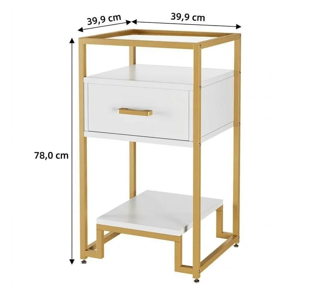 GarveeMore Nachttisch schmal Beistelltisch Gold/Weiß - Bild 3