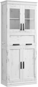 GarveeMore Hochschrank Weiß mit Glastüren und Schubladen Bild 2