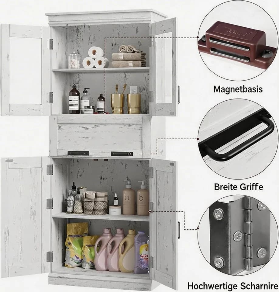 GarveeMore Hochschrank Weiß mit Glastüren und Schubladen - Bild 5