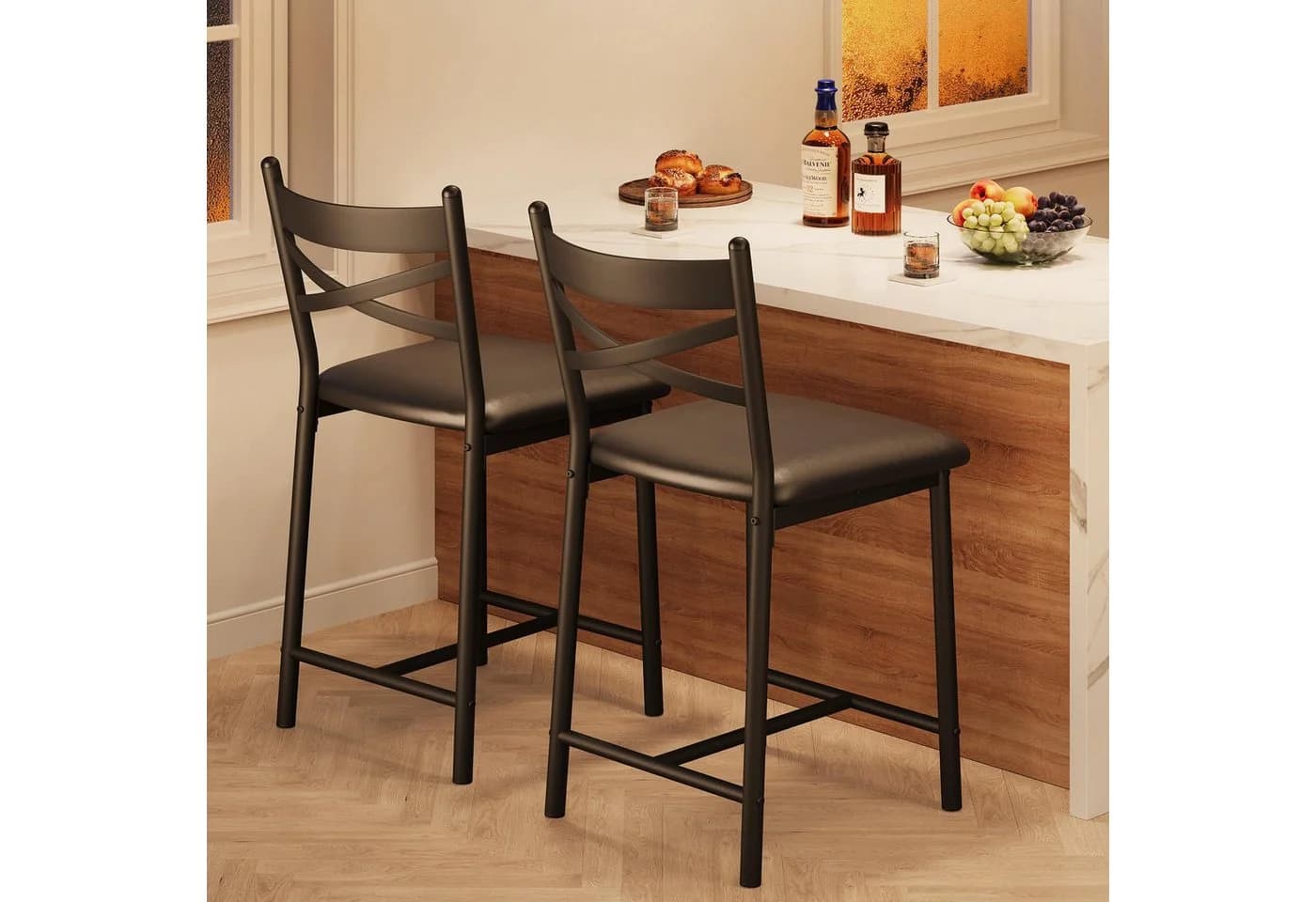 GarveeMore Barhocker 2er-Set Schwarz mit Rückenlehne