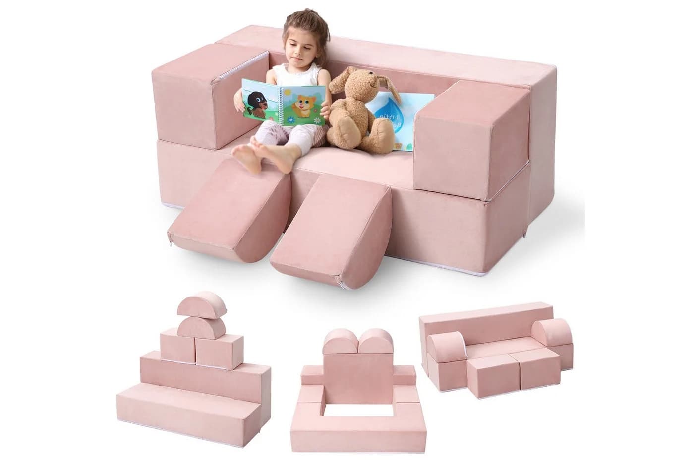 GarveeMore Kindersofa 6-teilig Rosa Modulare Spielcouch - Bild 2