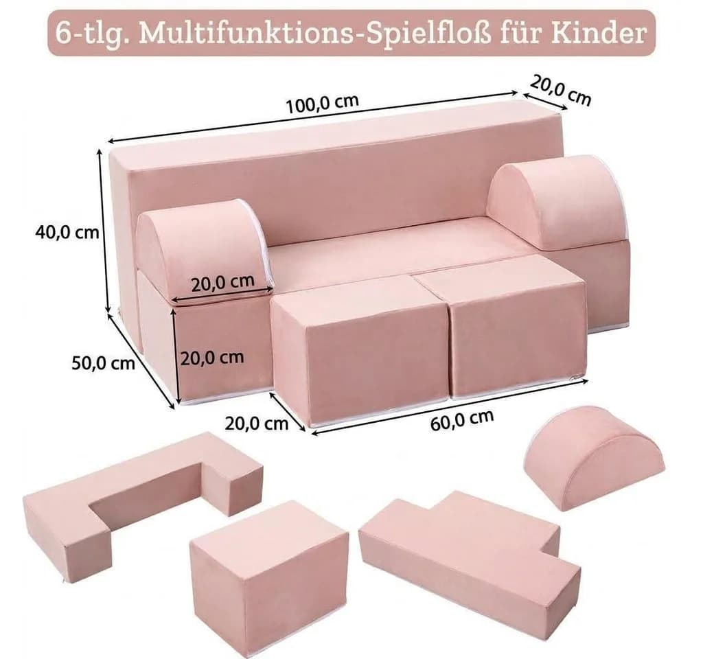 GarveeMore Kindersofa 6-teilig Rosa Modulare Spielcouch - Bild 3