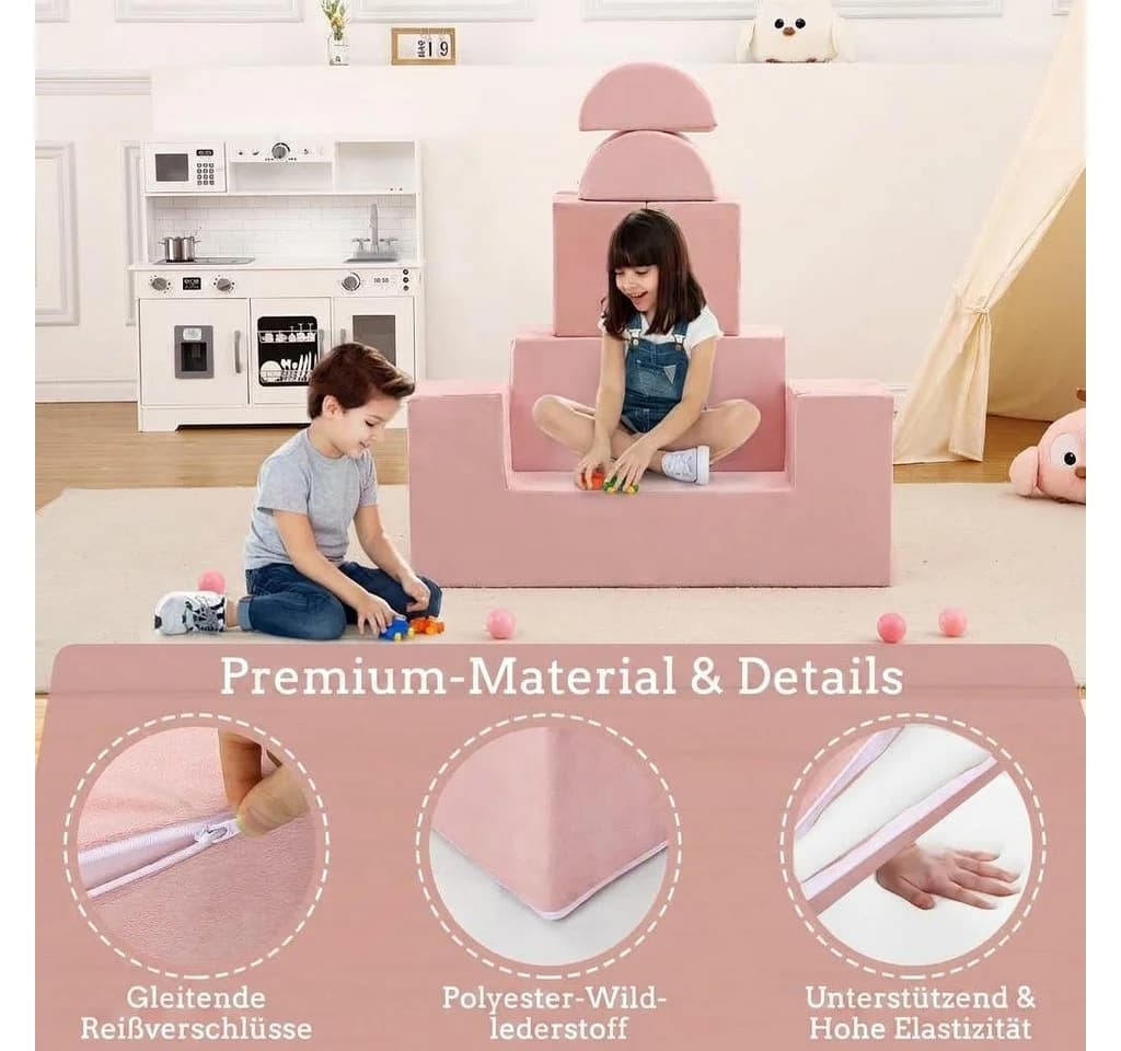 GarveeMore Kindersofa 6-teilig Rosa Modulare Spielcouch - Bild 4