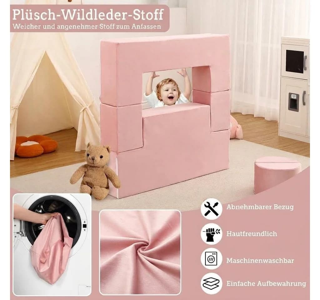 GarveeMore Kindersofa 6-teilig Rosa Modulare Spielcouch - Bild 5