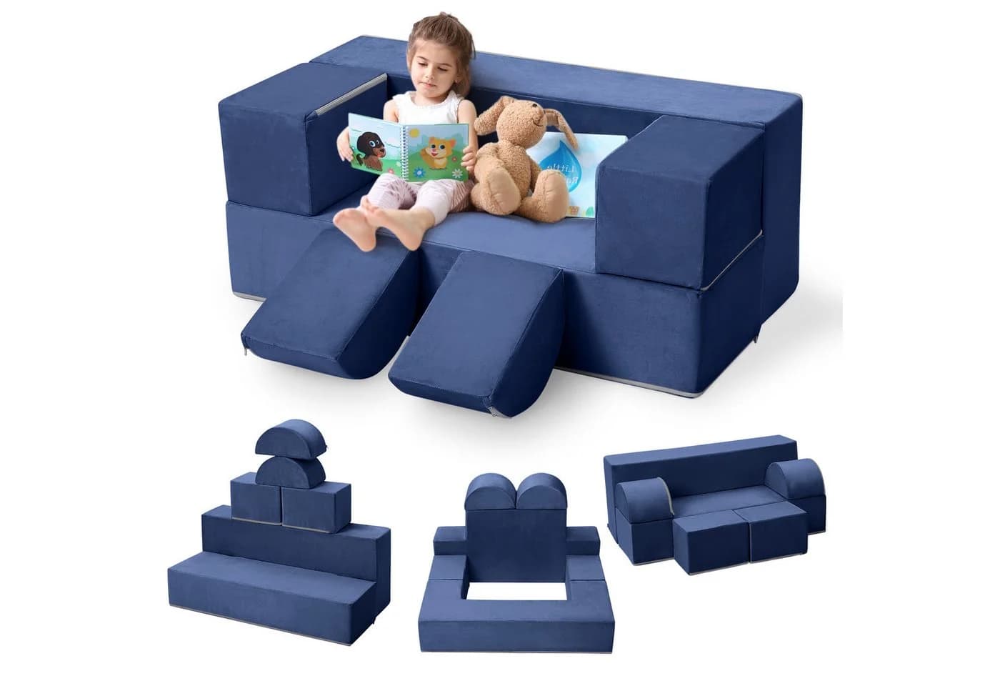 GarveeMore Kindersofa 6-teilig Modulare Spielcouch Blau - Bild 2