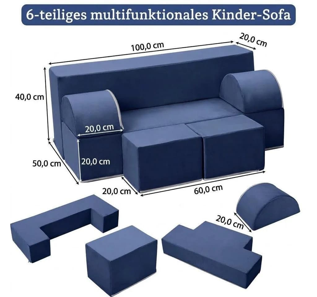 GarveeMore Kindersofa 6-teilig Modulare Spielcouch Blau - Bild 3