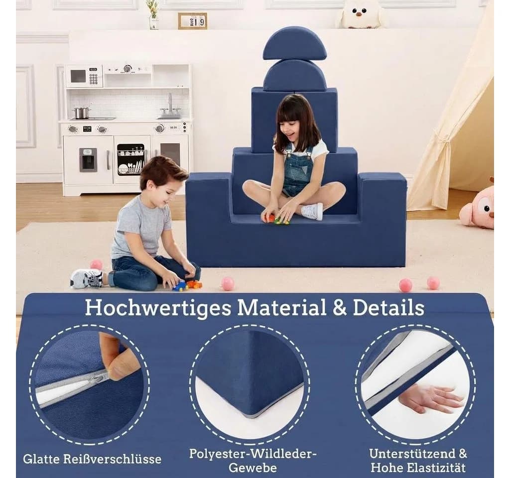 GarveeMore Kindersofa 6-teilig Modulare Spielcouch Blau - Bild 4
