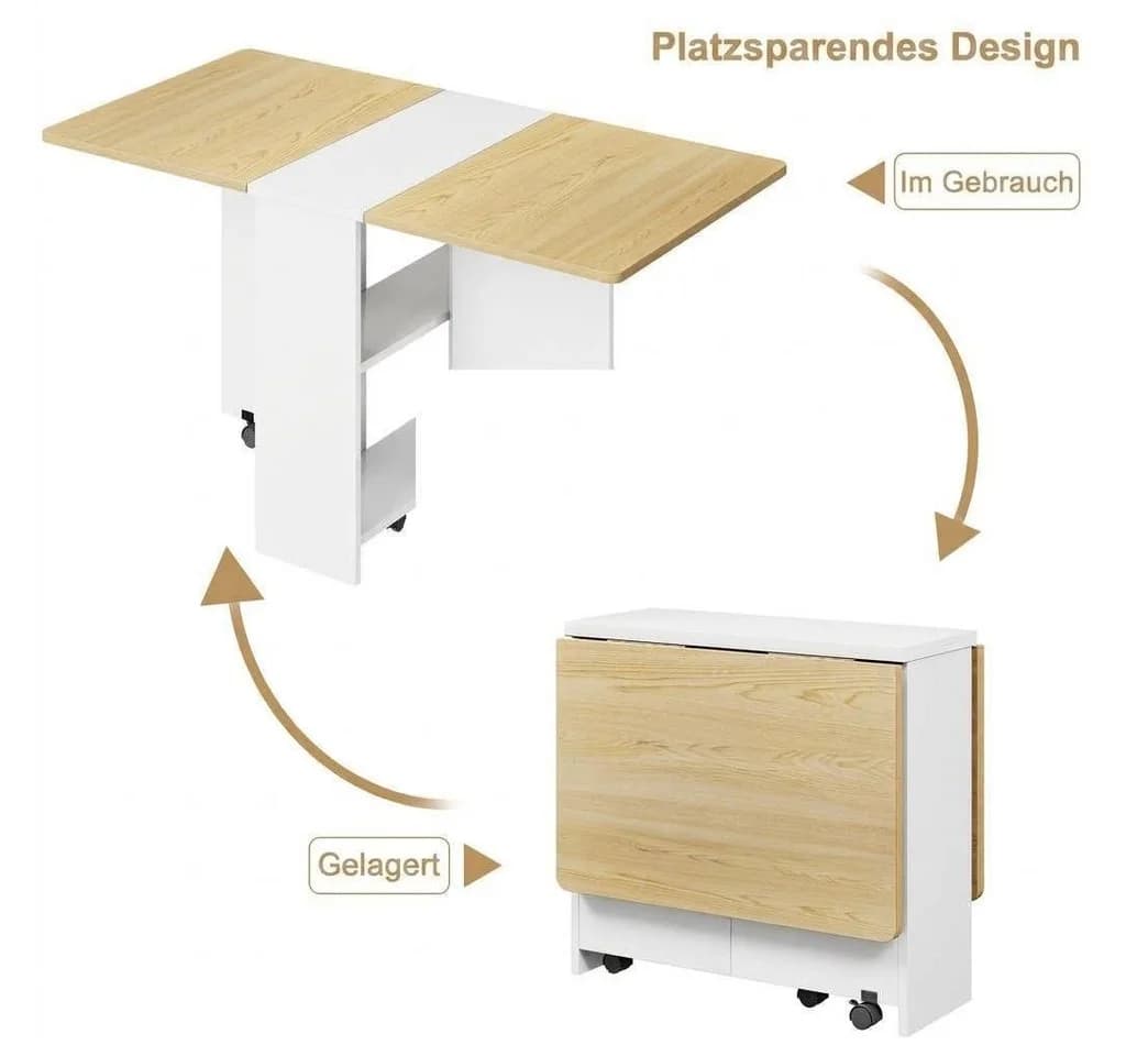 GarveeMore Klappbarer Esstisch mit 2 Ablageflächen für 4 Personen, Küchentisch erweiterbar für Esszimmer, Küche, Büromöbel - Bild 5