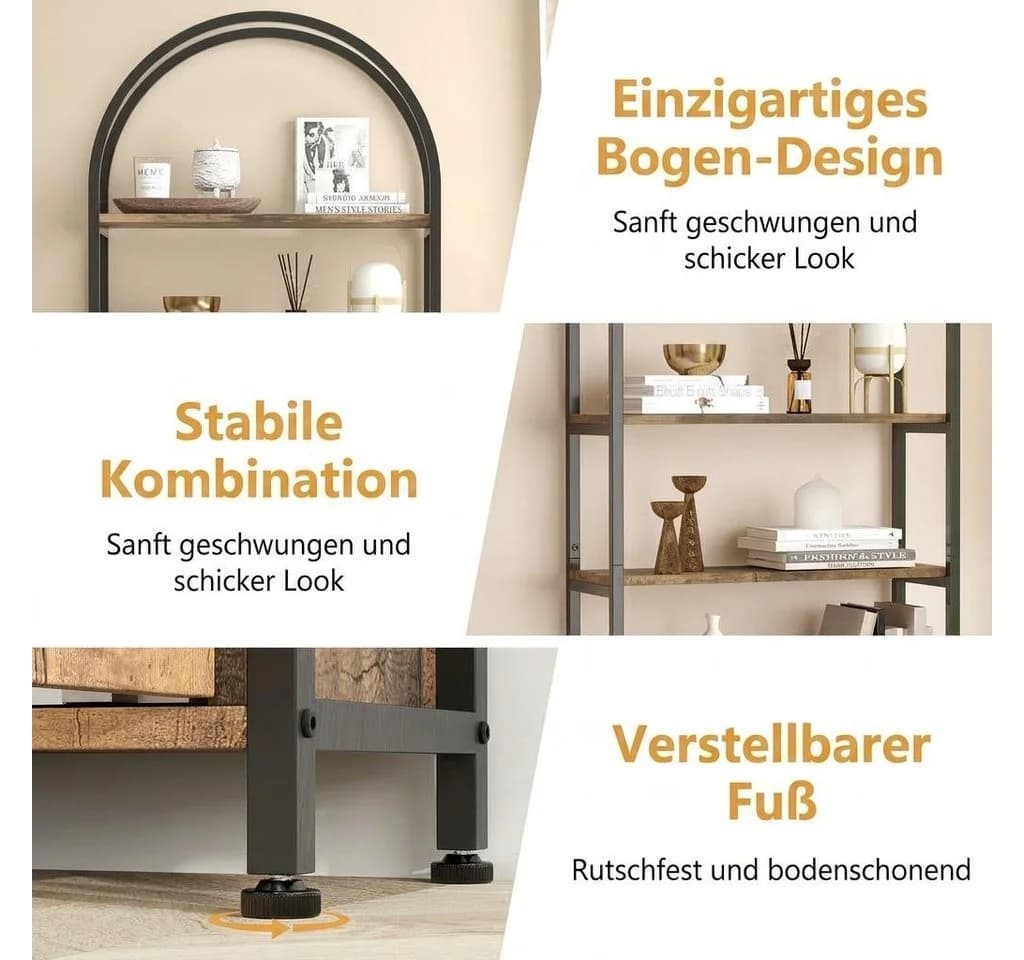 GarveeMore Bücherregal Gewölbt Weiß Metallrahmen