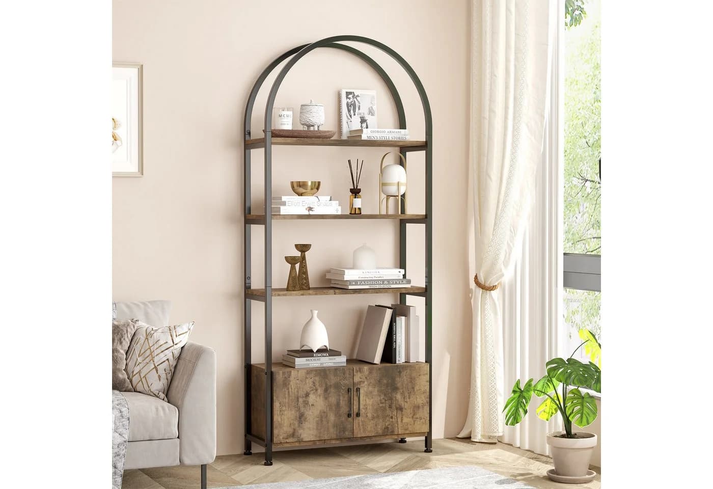 GarveeMore Bücherregal Gewölbt Weiß Metallrahmen - Bild 2