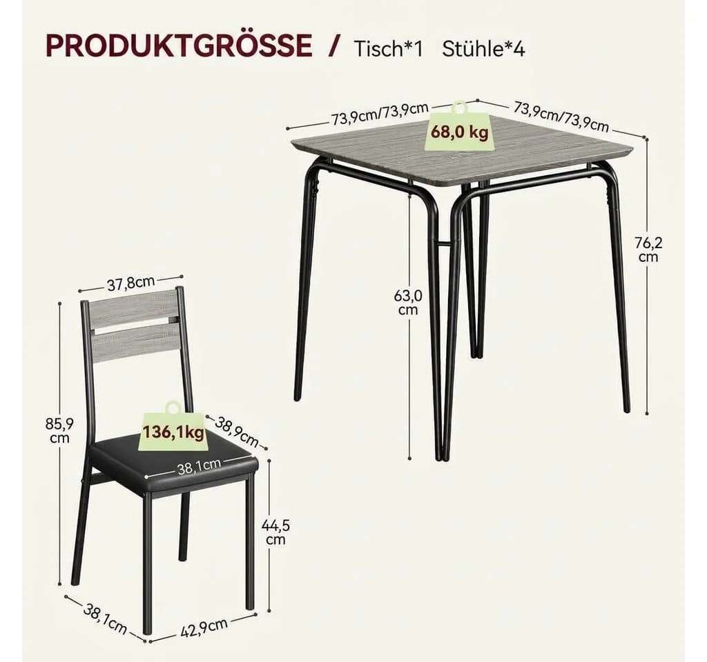 GarveeMore Essgruppe Ktichen Tisch mit 2 Stühlen für Küche & Esszimmer, Kompaktes Esszimmer-Set für kleine Räume