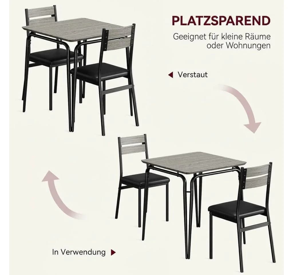 GarveeMore Essgruppe Ktichen Tisch mit 2 Stühlen für Küche & Esszimmer, Kompaktes Esszimmer-Set für kleine Räume - Bild 3