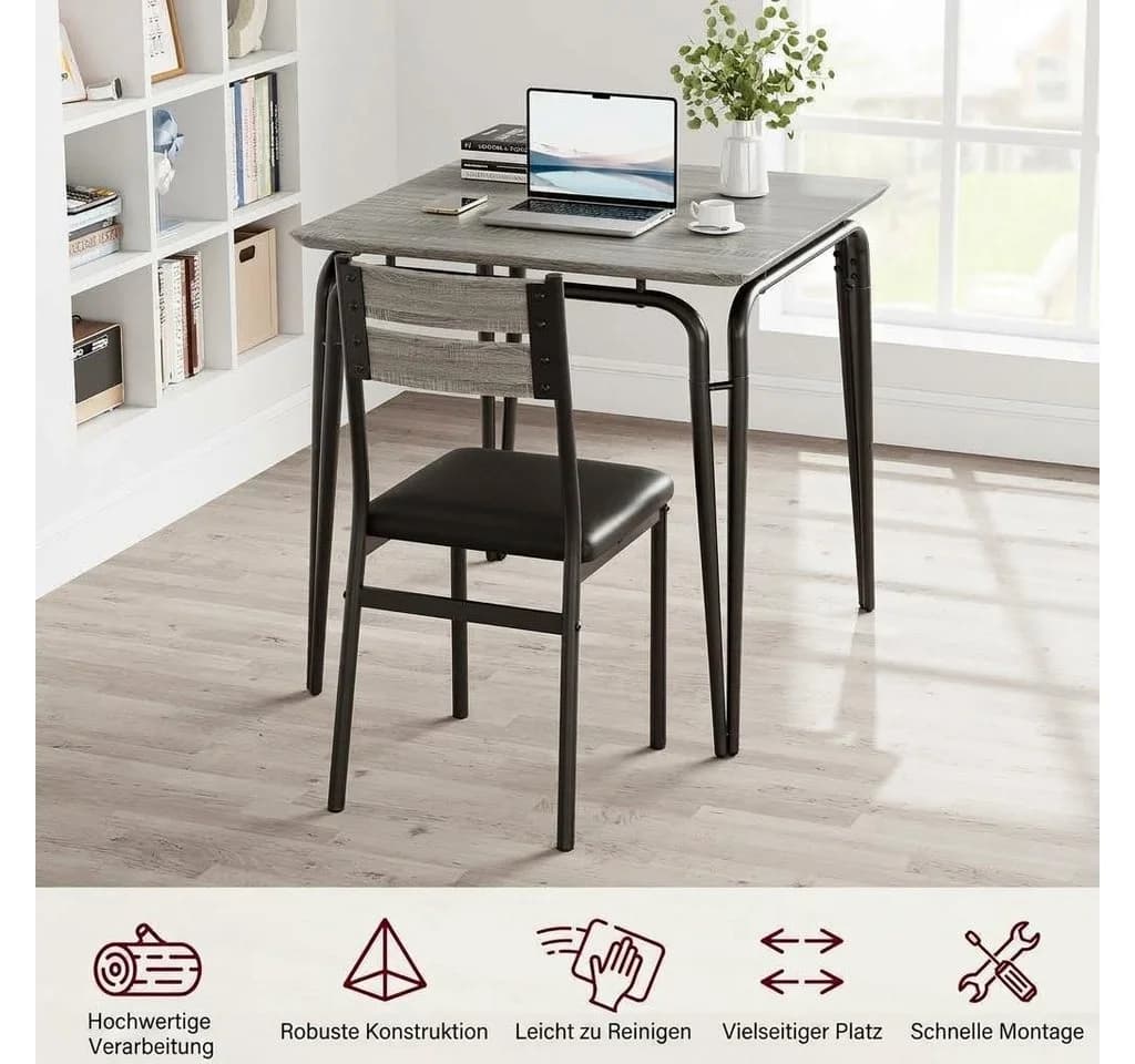 GarveeMore Essgruppe Ktichen Tisch mit 2 Stühlen für Küche & Esszimmer, Kompaktes Esszimmer-Set für kleine Räume - Bild 5