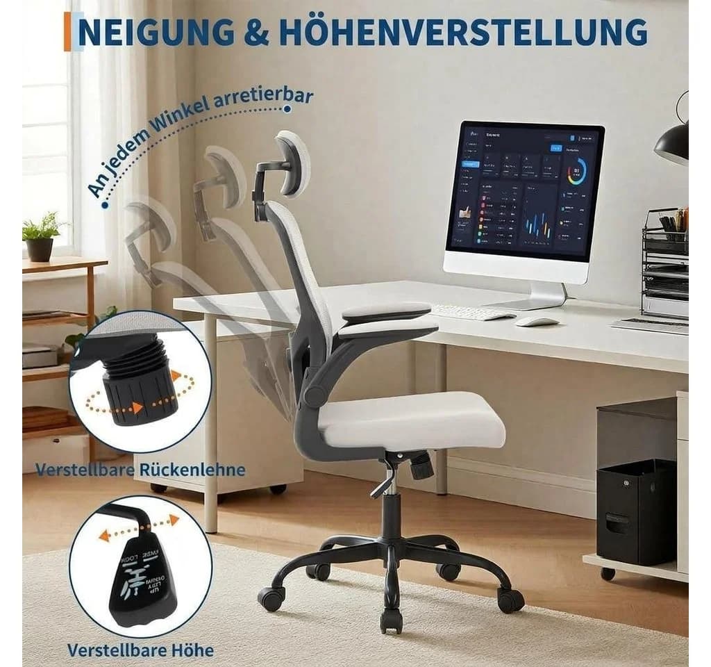 GarveeMore Bürostuhl Ergonomisch mit Lendenwirbelstütze und Kopfstütze, Home-Office-Stuhl, Gaming-Stuhl mit hoher Rückenlehne aus Netzstoff - Bild 3