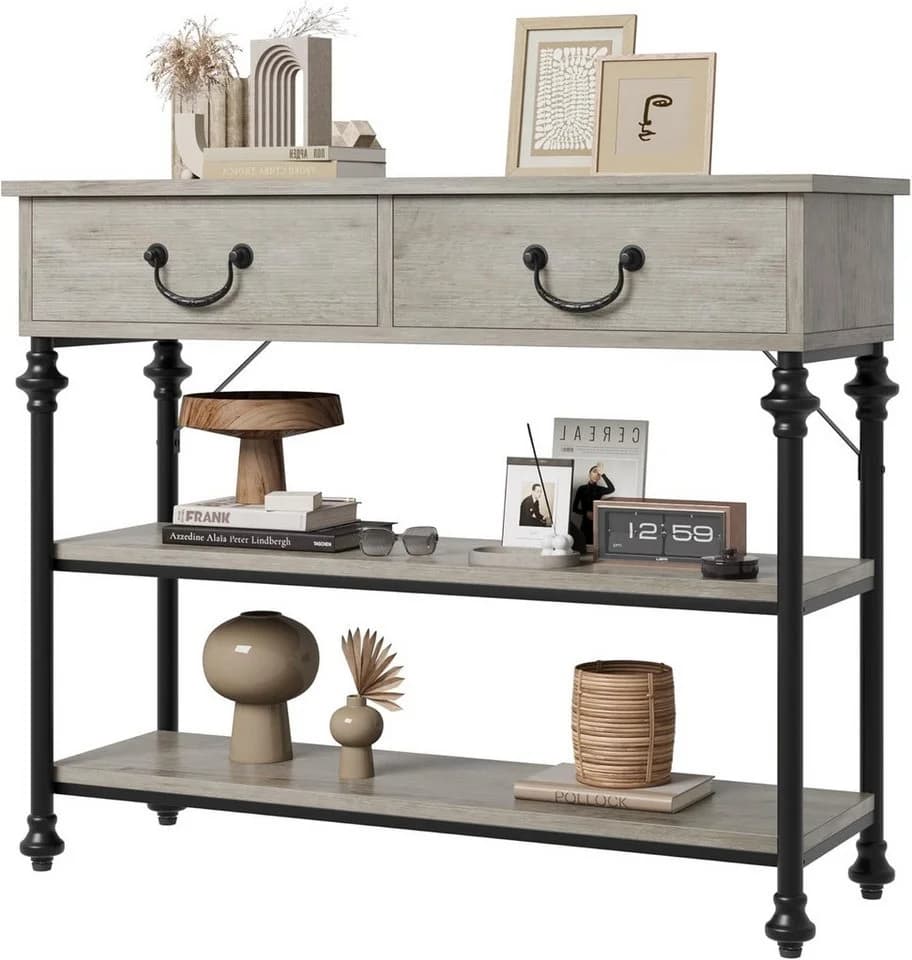 GarveeMore Konsolentisch 3-stufiger mit 2 Schubladen, braun - Bild 2