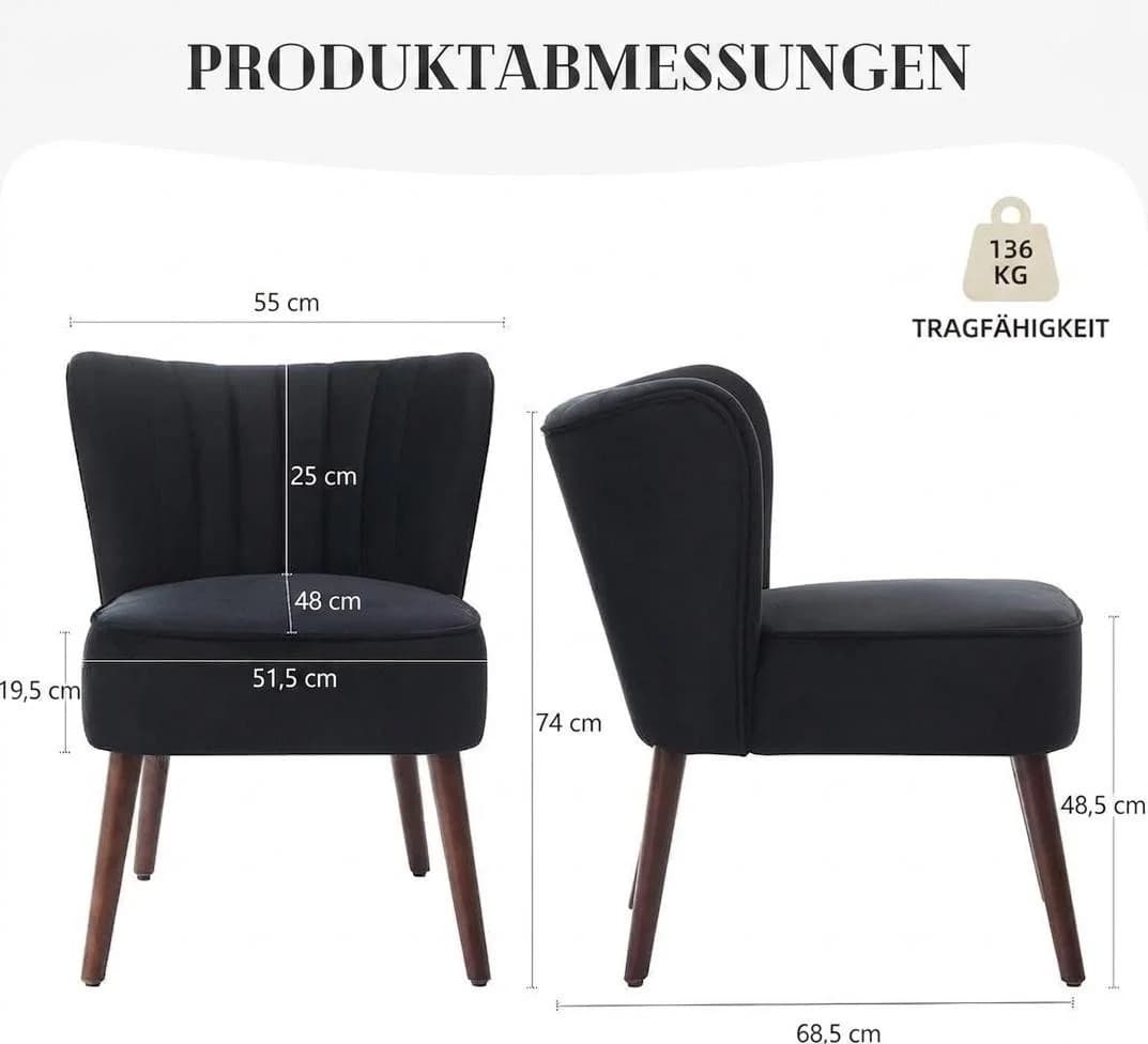 GarveeMore Ohrensessel Samt-Akzentstuhl mit Holzbeinen Mid-Century Modern