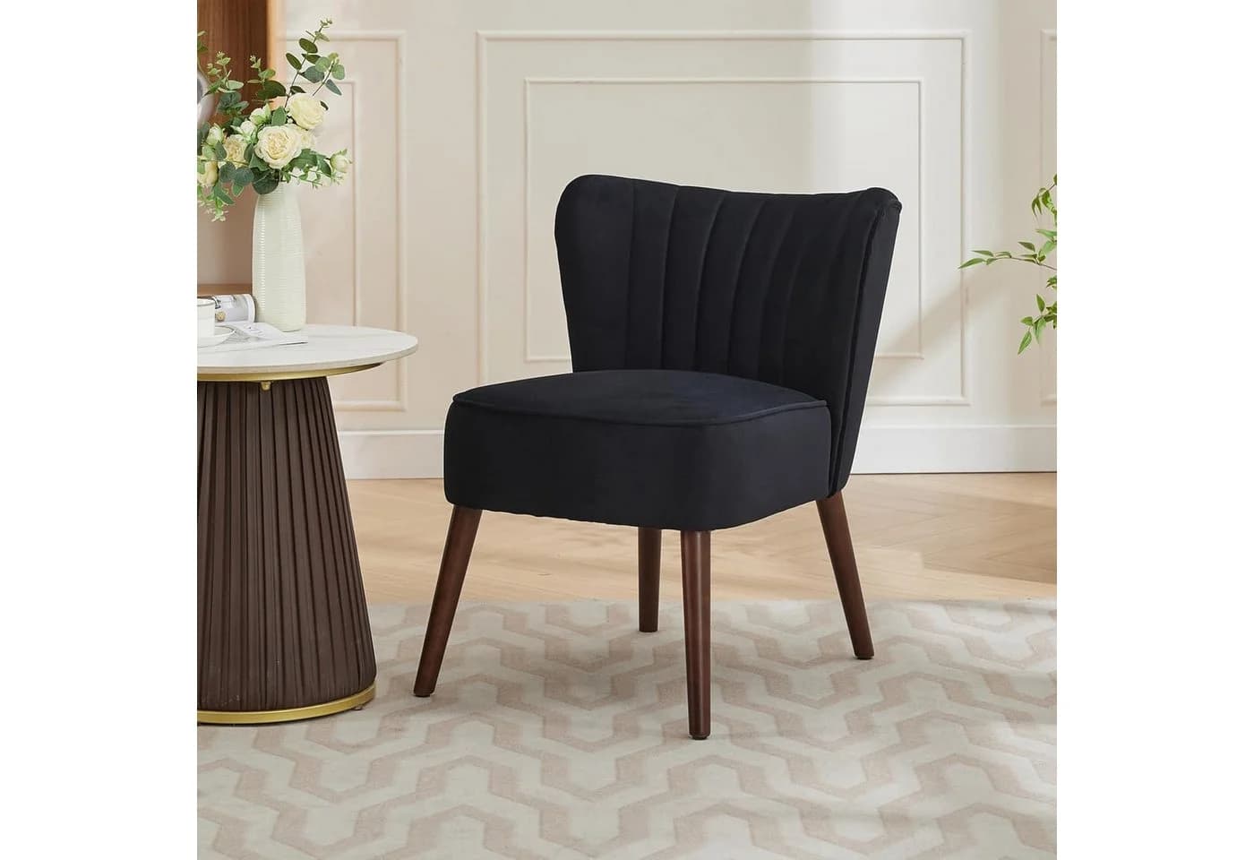 GarveeMore Ohrensessel Samt-Akzentstuhl mit Holzbeinen Mid-Century Modern - Bild 2