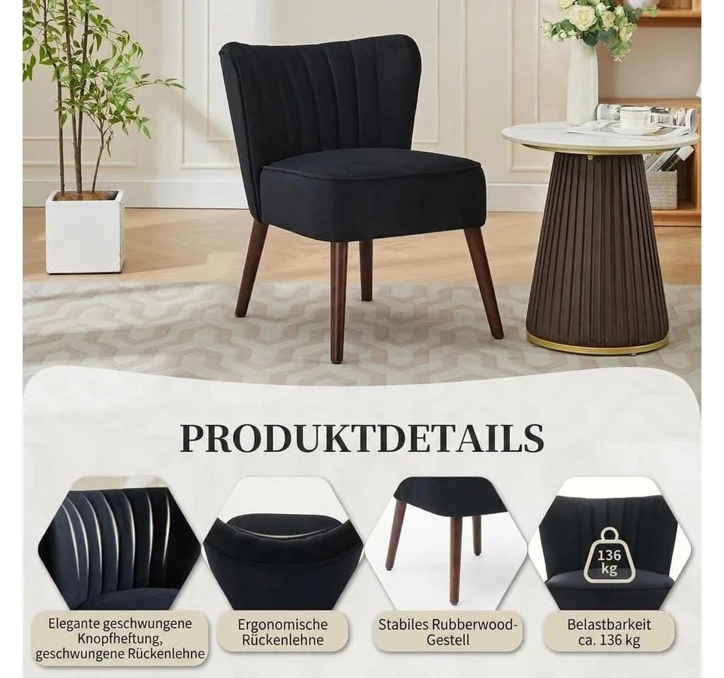 GarveeMore Ohrensessel Samt-Akzentstuhl mit Holzbeinen Mid-Century Modern - Bild 5
