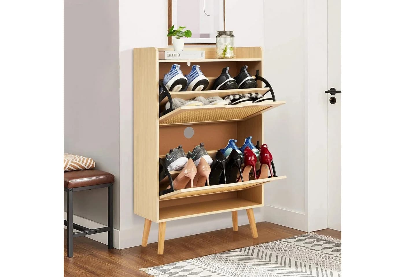 GarveeMore Schuhschrank mit Klappschubladen und Kippenschutz