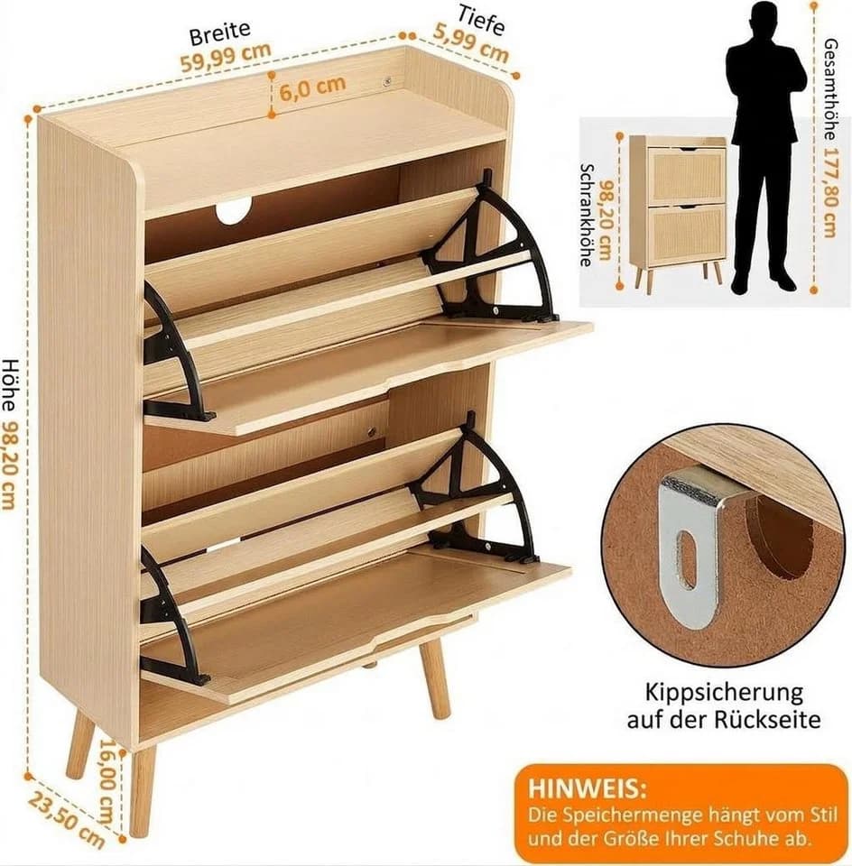 GarveeMore Schuhschrank mit Klappschubladen und Kippenschutz - Bild 3