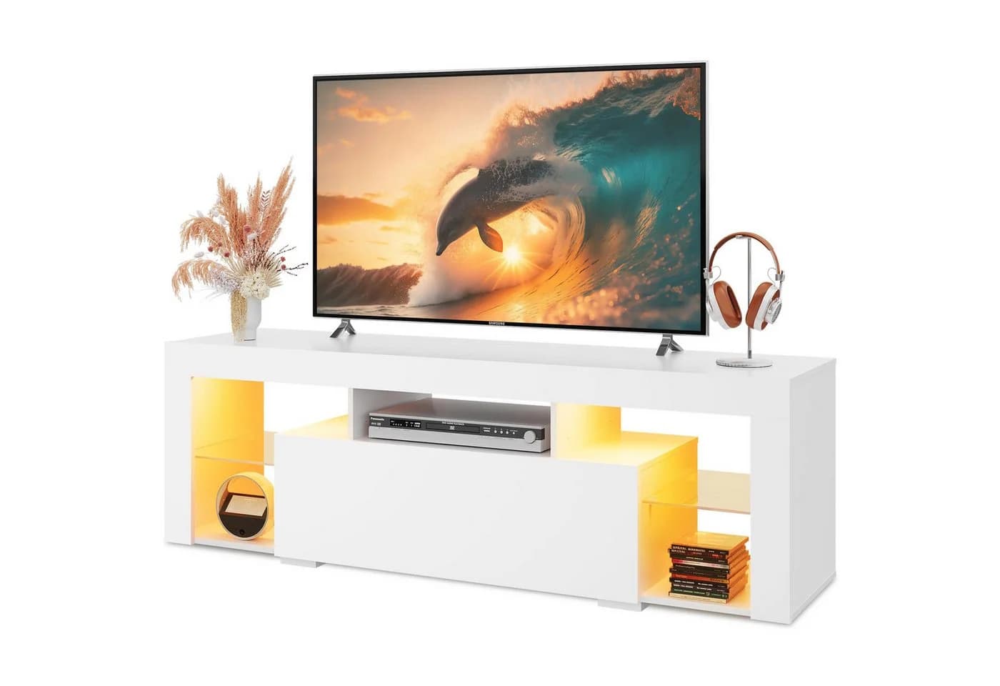 WLIVE TV-Schrank 135 cm Lowboard mit RGB-LED für Fernseher bis 70 Zoll, Weiß - Bild 2