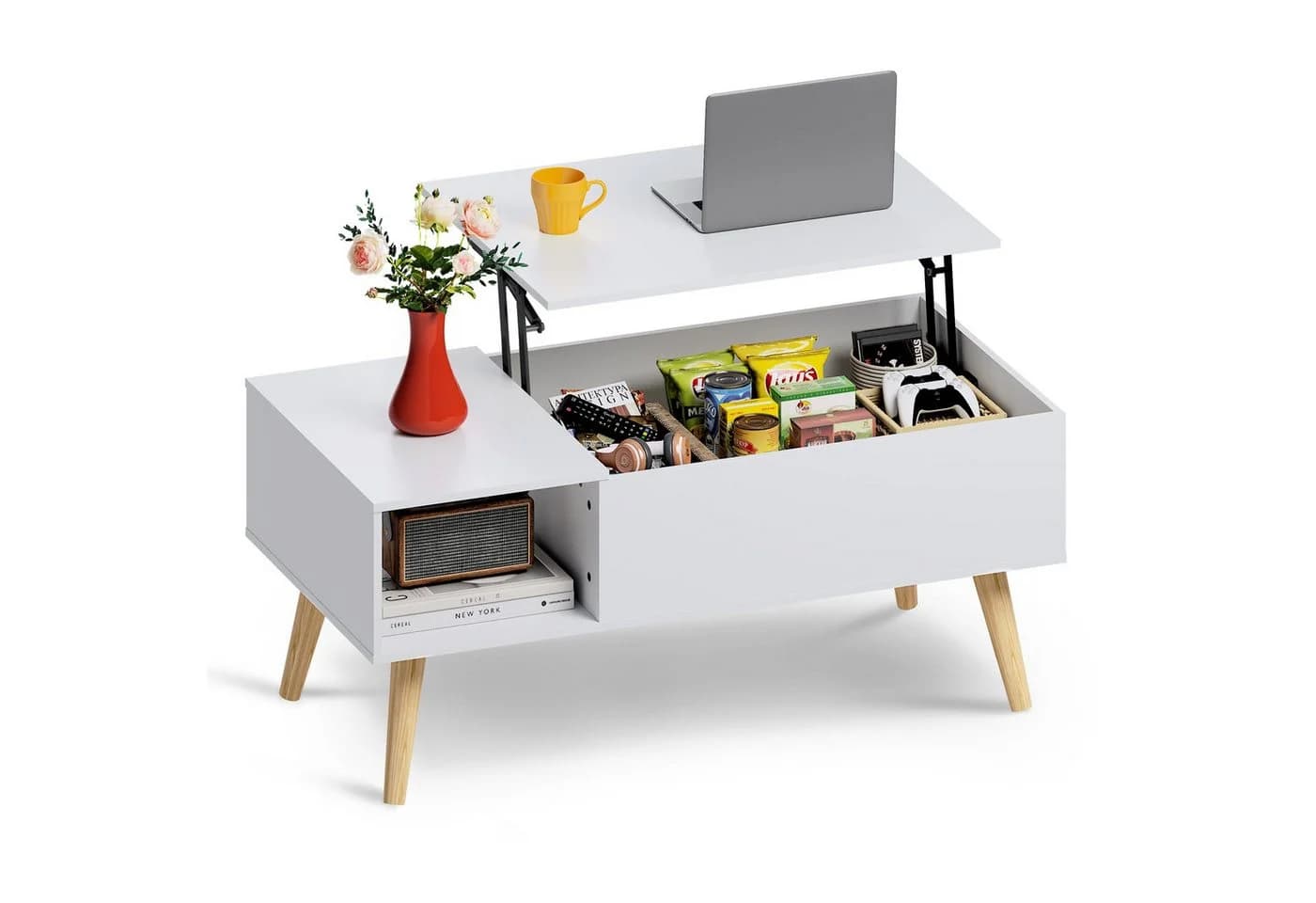 WLIVE Couchtisch Höhenverstellbarer Couchtisch mit Stauraum, Lift-Top-Design, Holzoptik & Metallrahmen - Bild 2