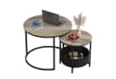 WLIVE Couchtisch 2er-Satz rund mit Stauraum, Beistelltisch mit Stoffkorb & Metallgestell, Holzoptik Bild 2