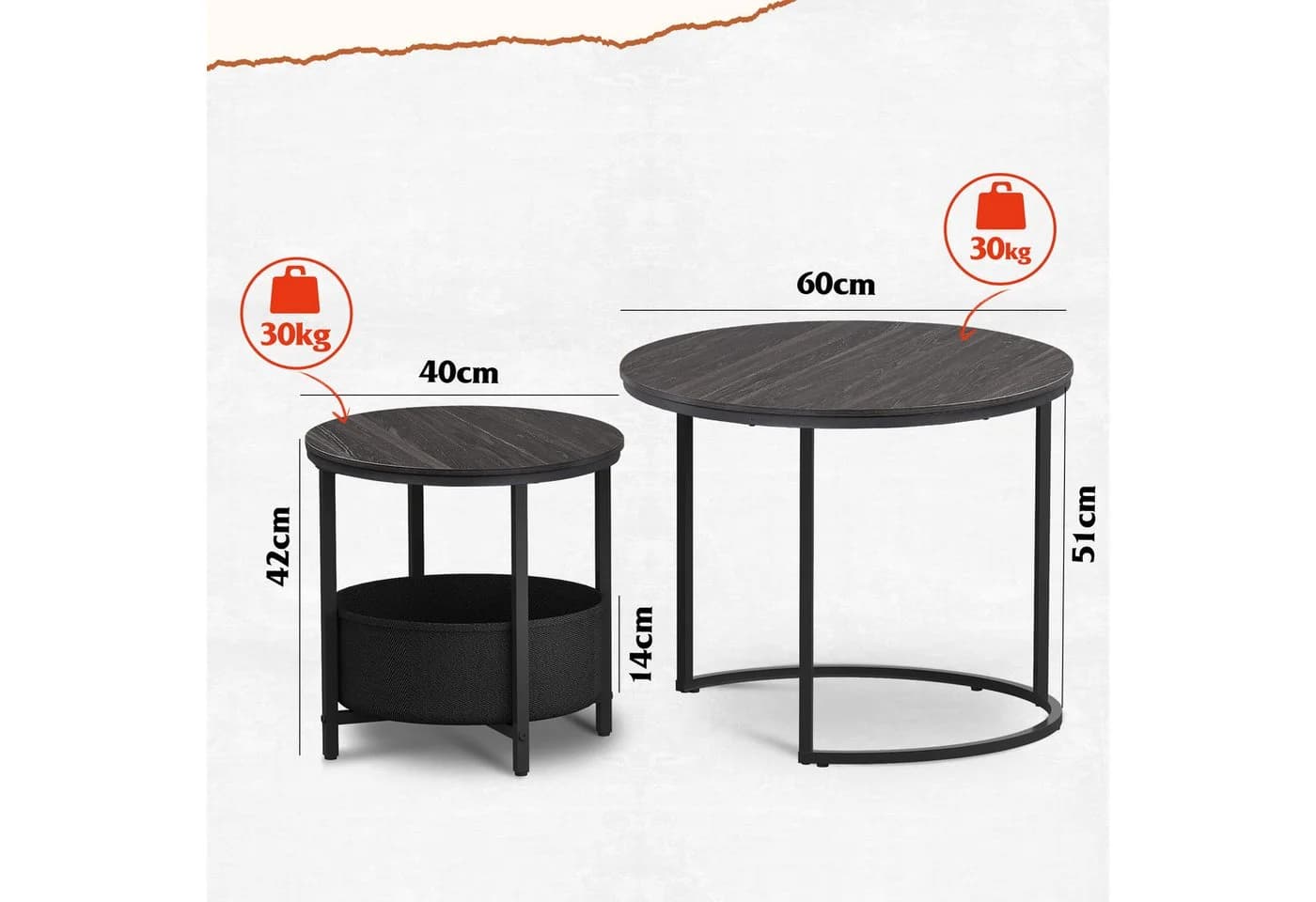WLIVE Couchtisch 2er-Satz mit Stauraum, Holzoptik, 2 in 1 Verschachtelung - Bild 3