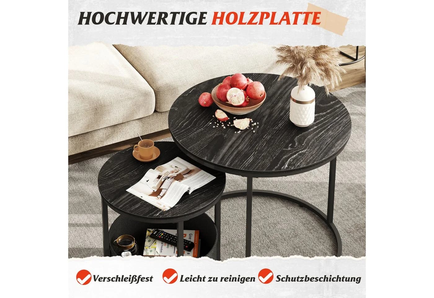 WLIVE Couchtisch 2er-Satz mit Stauraum, Holzoptik, 2 in 1 Verschachtelung - Bild 4
