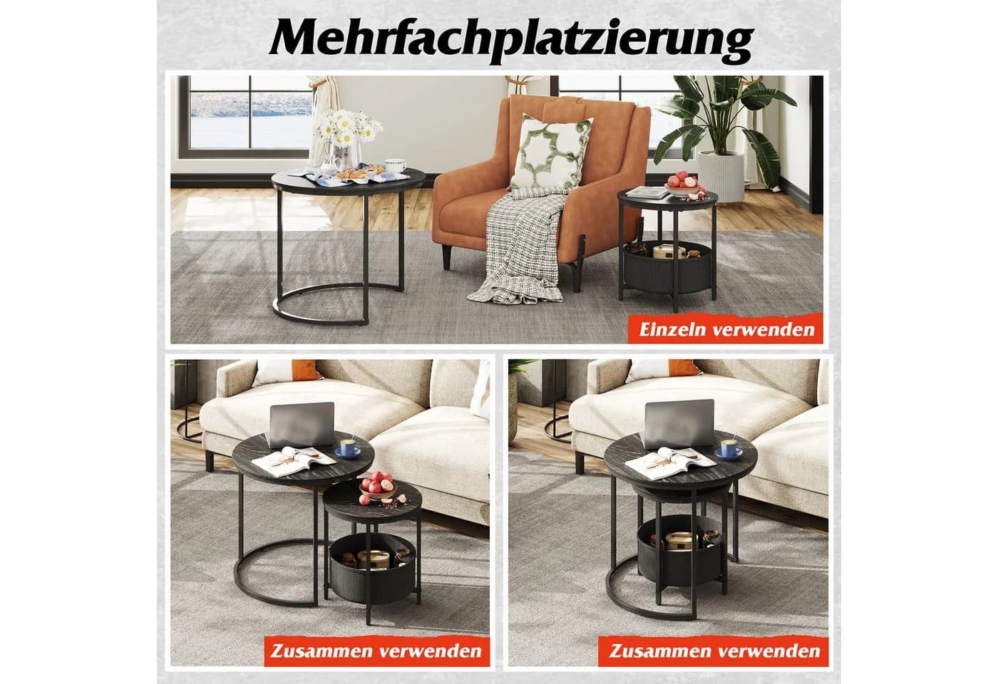 WLIVE Couchtisch 2er-Satz mit Stauraum, Holzoptik, 2 in 1 Verschachtelung - Bild 5