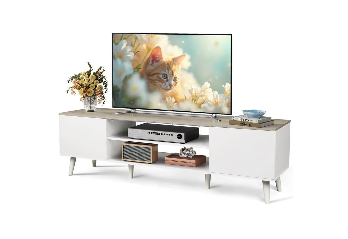 WLIVE TV-Schrank Lowboard mit 2 Türen, Fernsehschrank für Fernseher bis zu 55/60 Zoll, verstellbare Ablagen, für Wohnzimmer, Schlafzimmer - Bild 2