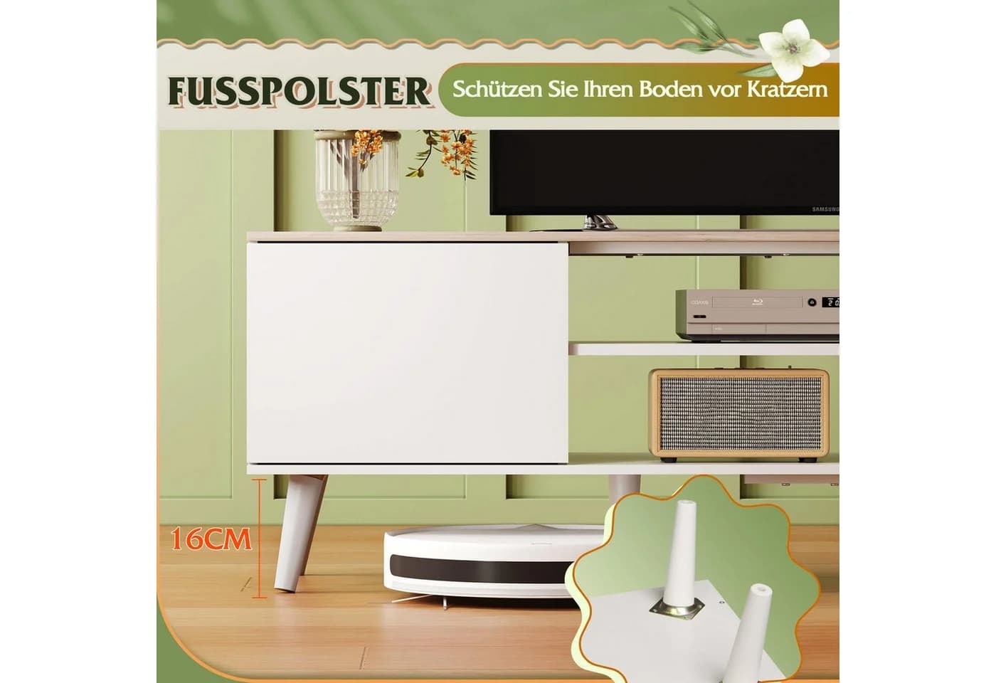 WLIVE TV-Schrank Lowboard mit 2 Türen, Fernsehschrank für Fernseher bis zu 55/60 Zoll, verstellbare Ablagen, für Wohnzimmer, Schlafzimmer - Bild 4