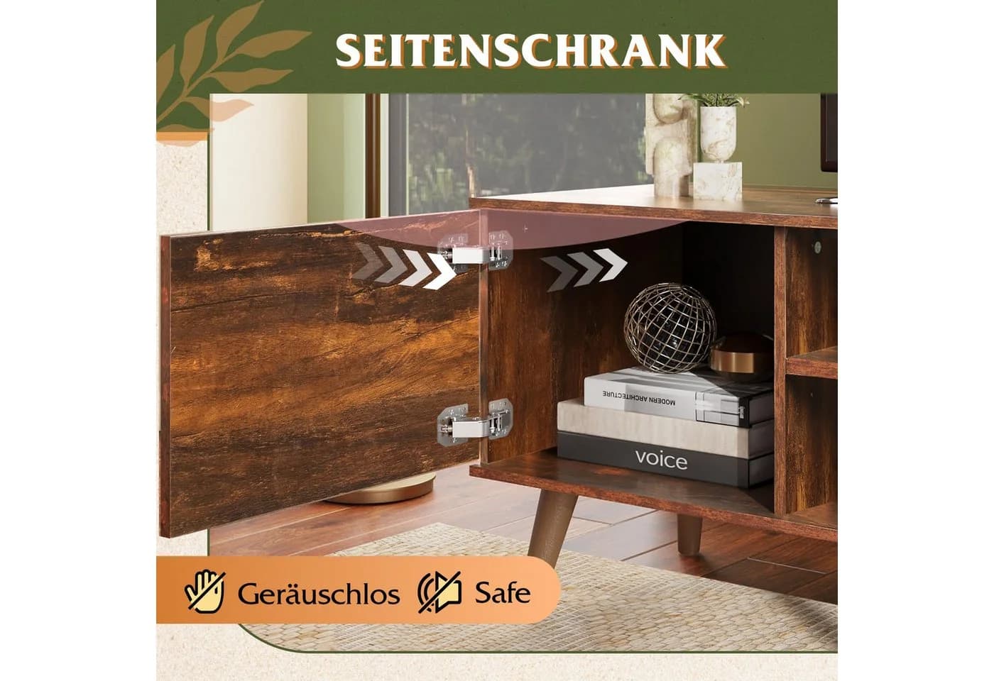 WLIVE TV-Schrank Lowboard mit 2 Türen, verstellbare Ablagen, für Wohnzimmer, Schlafzimmer - Bild 5