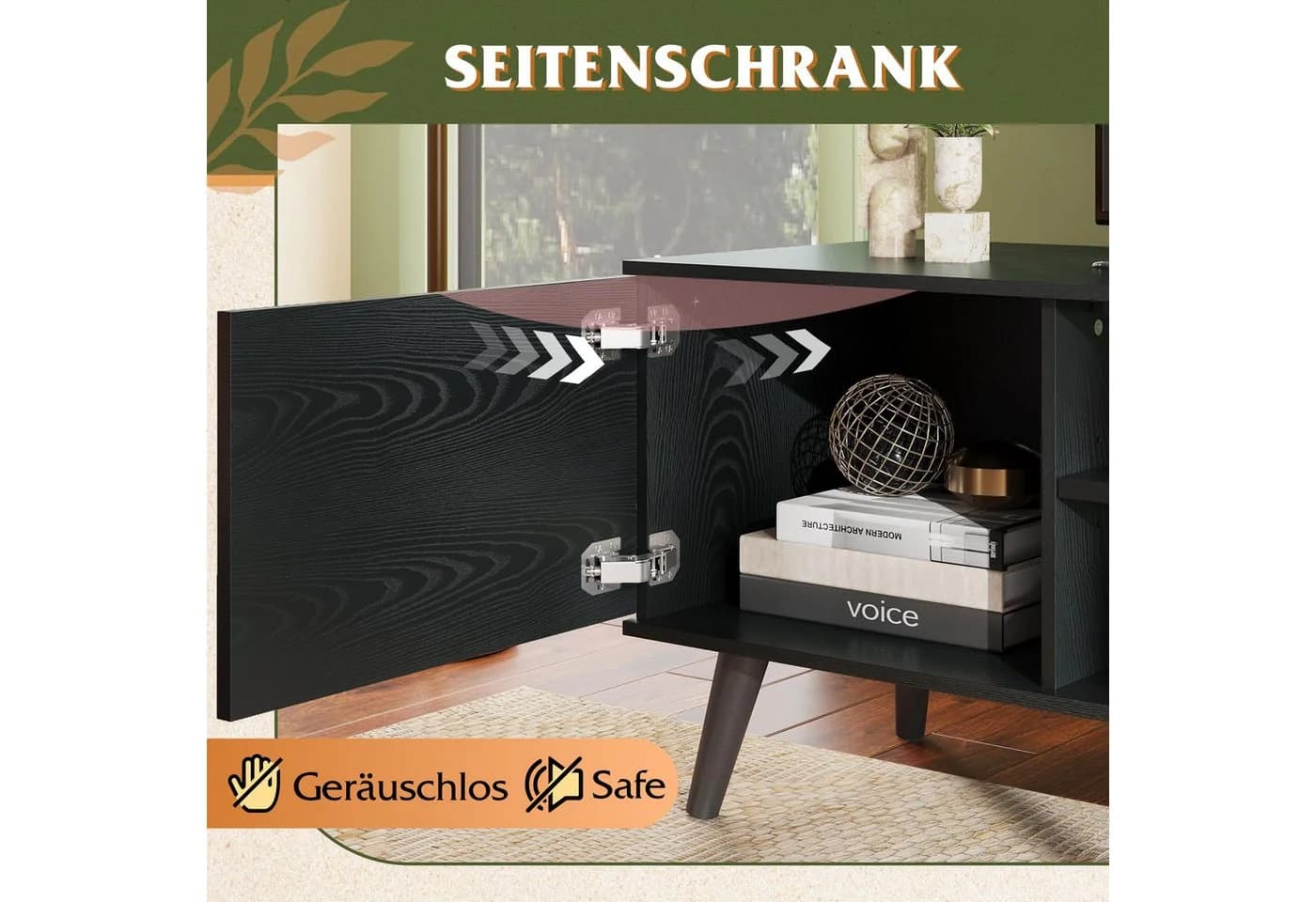 WLIVE TV-Schrank Lowboard Weiß mit 2 Türen und verstellbaren Ablagen - Bild 5