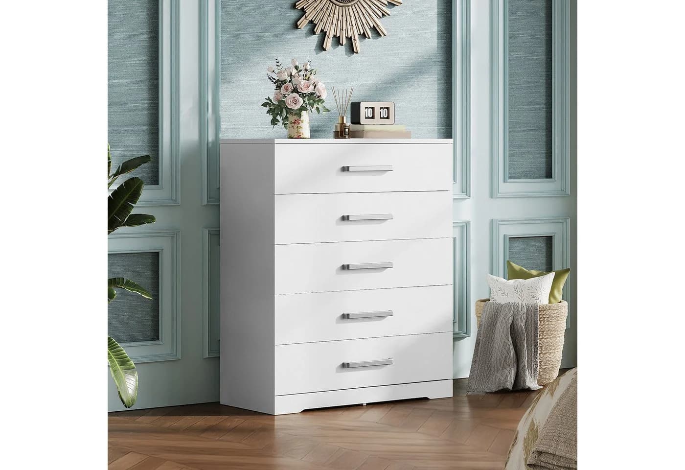 WLIVE Kommode mit 5 Schubladen, Vielseitiger Schubladenschrank für Schlafzimmer, Flur & Kinderzimmer