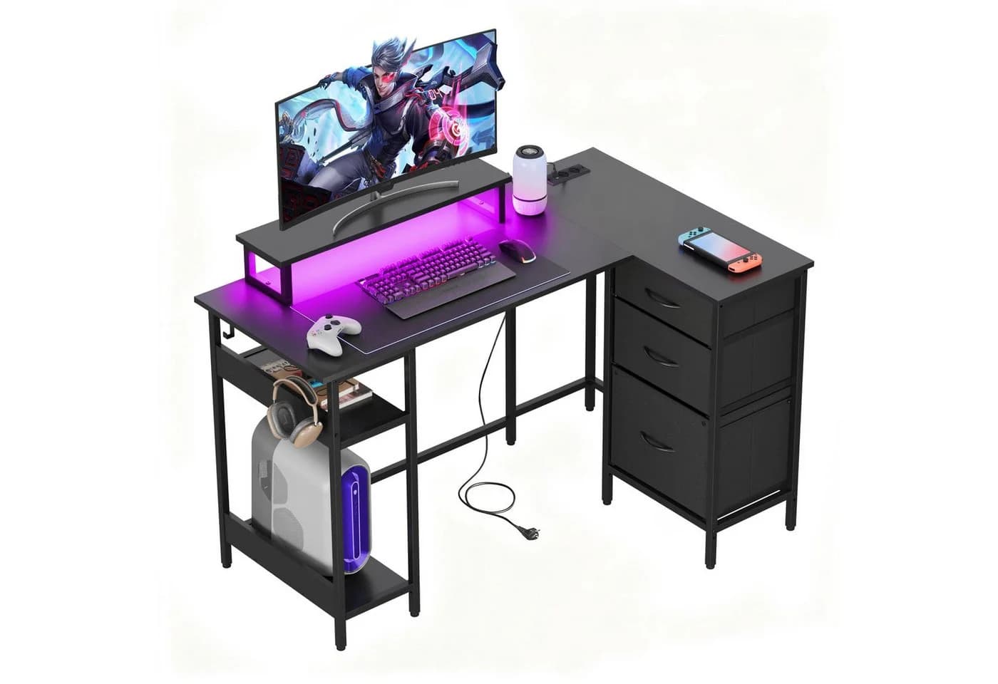 DEVAISE L-förmiger Gaming-Schreibtisch mit LED-Beleuchtung - Bild 2