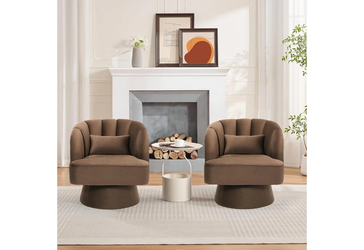 GarveeMore Sessel 360° drehbar Braun Samtbezug Mid-Century - Bild 3