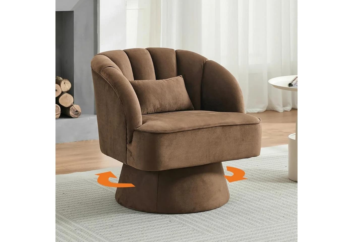 GarveeMore Sessel 360° drehbar Braun Samtbezug Mid-Century - Bild 4