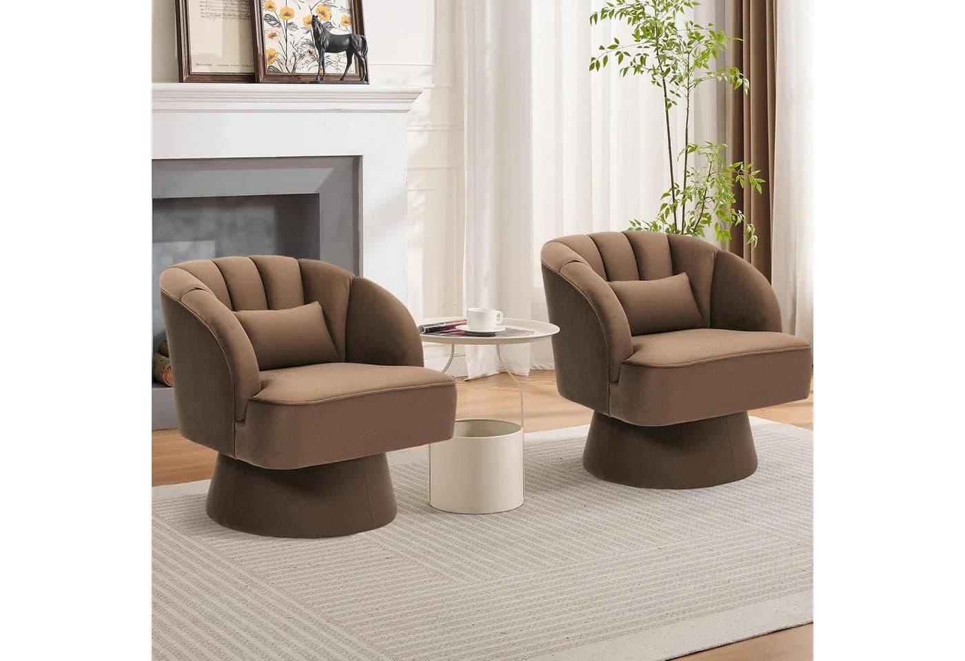 GarveeMore Sessel 360° drehbar Braun Samtbezug Mid-Century - Bild 5