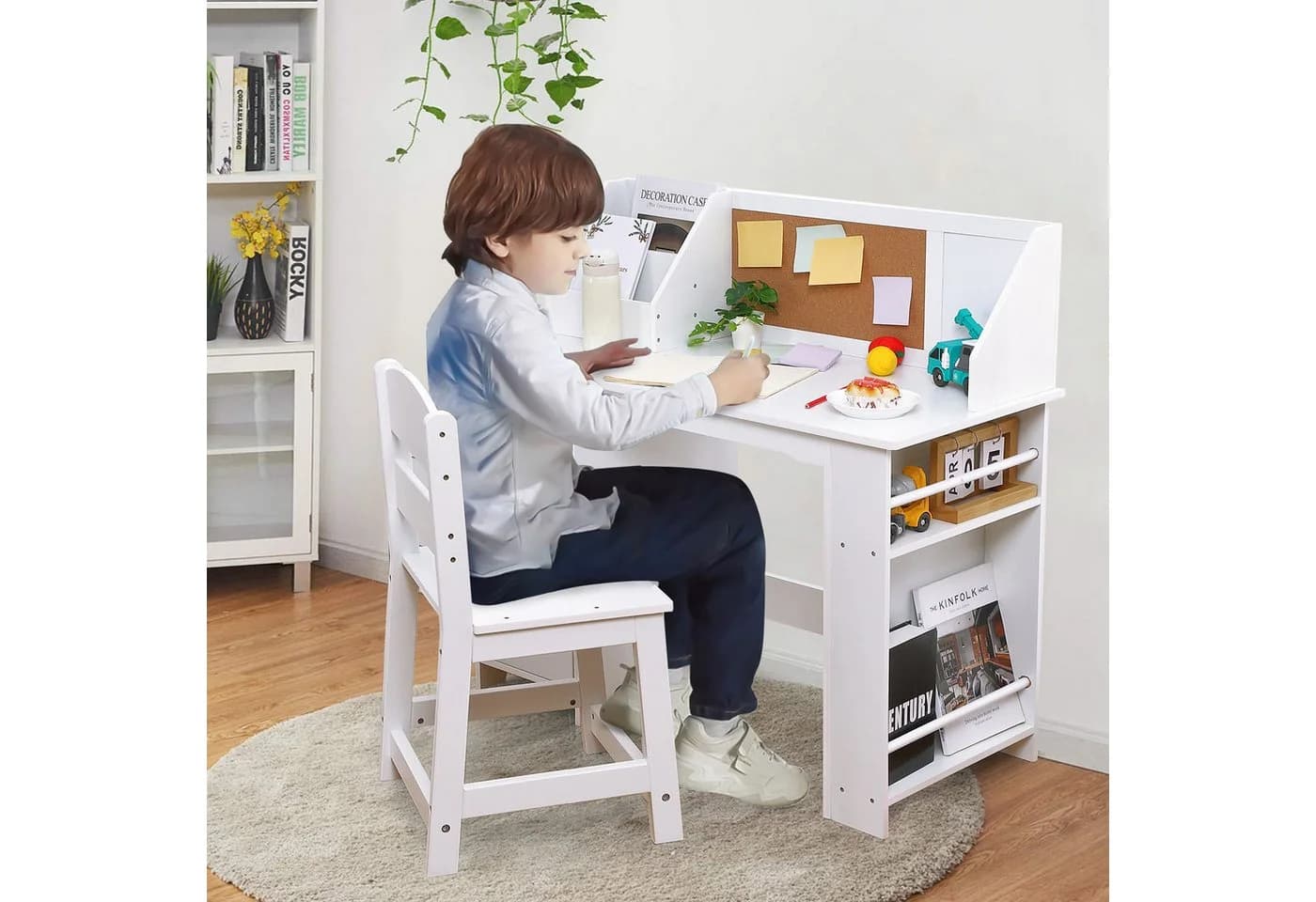 GarveeMore Kinderschreibtisch mit Bücherregal, Weiß, für Kinder 3-8 Jahre - Bild 4