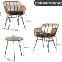 GarveeMore Balkonset 3-tlg. Braun Rattan Metall mit Glas Bild 1